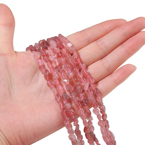 BEADIA Natural Irregular Freeform Strawberry Quartz Stone Beads for DIY Jewelry Making 5-8mm 38cm - color: Strawberry Quartz