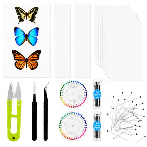 Insect Pinning Kit for Beginners, Complete Bug Specimen Mounting Tools with Combination EVA Foam Board, Wing Spreading Paper, Insect Pins, Tweezers & Scissors, Butterfly Mounting Kit for Entomology - size: Insect Specimen Tools