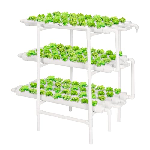 VIVOSUN Hydroponics Growing System 108 Plant Sites, 3 Layers 12 Food-Grade PVC-U Pipes Gardening System Grow Kit with Water Pump Timer, Nest Basket and Sponge for Leafy Vegetables - size: 108 Plant Sites
