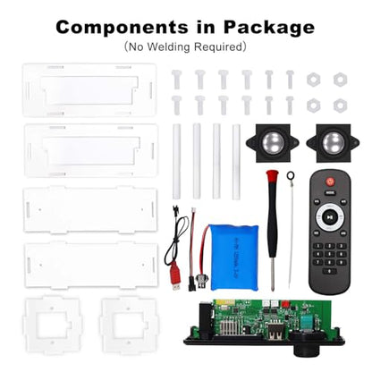 DIY Bluetooth-Compatible Speaker Kit with FM Radio Recording Function USB Mini Home Sound Stereo Amplifier TF/AUX/MIC Support Remote Control STEM Electronic Projects for Home and School Education LB - size: JX-BT-FM-Lithium battery+charging cable