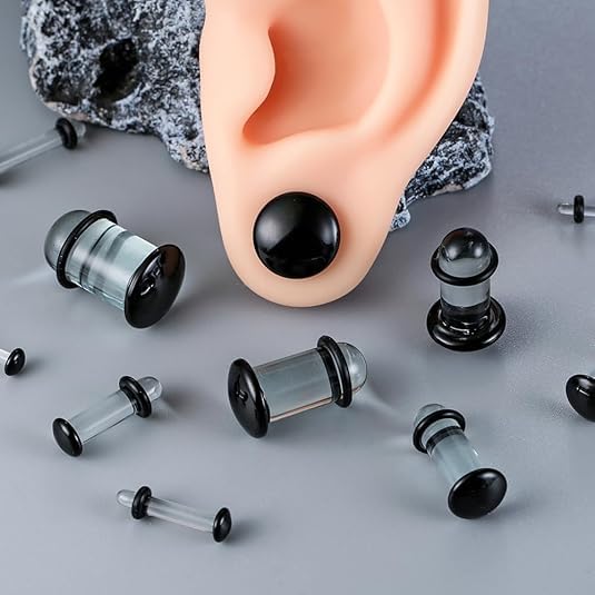 Glass Ear Stretching Kit Gauges 3mm-25mm Single Flare Plugs 4Pcs - color: Clear/Black, size: 6mm（2G）
