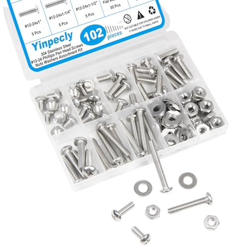 102pcs #12-24 Phillips Pan Head Machine Screws Nuts Washers Kit - size: #12-24