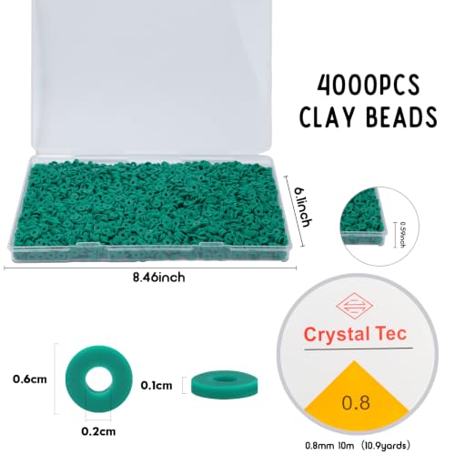 4000pcs Dark Green Clay Beads,6mm Heishi Bead Polymer Flat Round Disc Bulk Beads for Jewelry Making,DIY Friendship Bracelet and Necklace Craft - color: Dark Green
