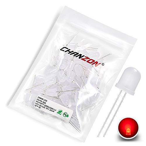 CHANZON 50 pcs 10mm Red Diffused LED Diode Lights (DC 2V 20mA) - color: B) White-red (50pcs)
