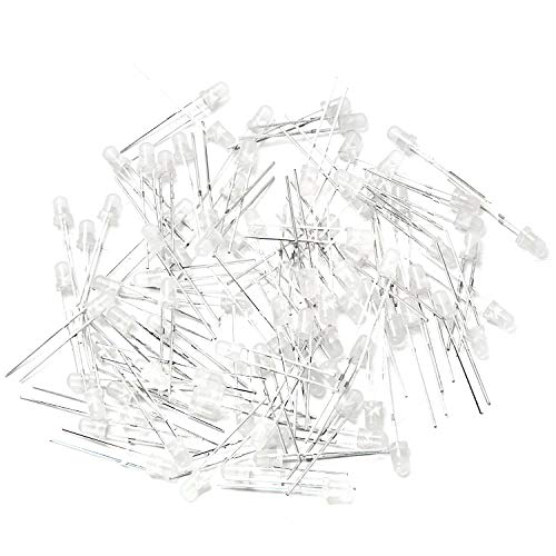 CHANZON 100 pcs 3mm White Diffused LED Diode Lights (DC 3V 20mA) - color: B) White-white (100pcs)