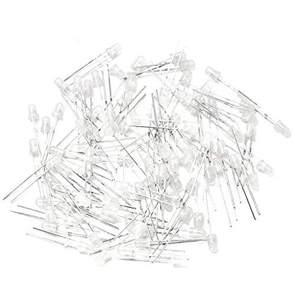 CHANZON 100 pcs 3mm White Diffused LED Diode Lights (DC 3V 20mA) - color: B) White-white (100pcs)
