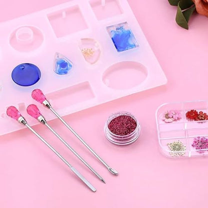 11 Pcs Silicone Resin Mold Tools Set Stirring Needle Spoon Tool Tweezers Precision Kit, Anti-Static Electronics Tweezers Set for Resin Art Crafts,Jewelry Making,DIY Epoxy Casting Molds-Rose Red & Pink - color: Pink