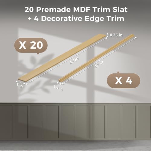 20 Pcs Paintable Board and Batten Wainscoting Kit with 4 Pcs Strips
