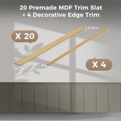 20 Pcs Paintable Board and Batten Wainscoting Kit with 4 Pcs Strips