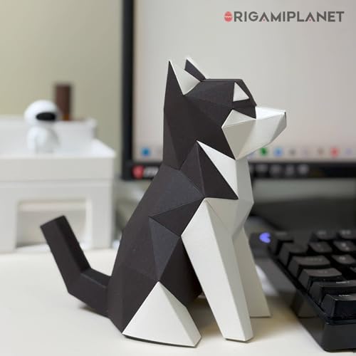 Husky 3D Origami Paper Craft Kit, Easy DIY Pre-Cut Dog Paper Sculpture Model for Adults, Cute Animal Handmade Home Decor Papercraft Gift Set for Beginners