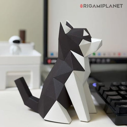 Husky 3D Origami Paper Craft Kit, Easy DIY Pre-Cut Dog Paper Sculpture Model for Adults, Cute Animal Handmade Home Decor Papercraft Gift Set for Beginners
