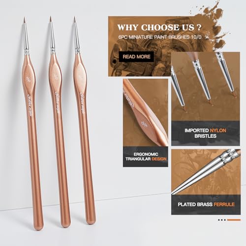 Detail Paint Brushes 5/0, Golden Maple 6PC Extra Fine Detail Miniature Paint Brush Set Very fine Paint Brushes for Miniature Painting Small Scale Models Acrylic Watercolor Oil, Rose Gold - color: Gold