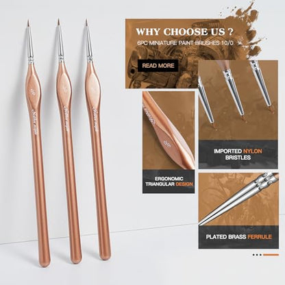 Detail Paint Brushes 5/0, Golden Maple 6PC Extra Fine Detail Miniature Paint Brush Set Very fine Paint Brushes for Miniature Painting Small Scale Models Acrylic Watercolor Oil, Rose Gold - color: Gold