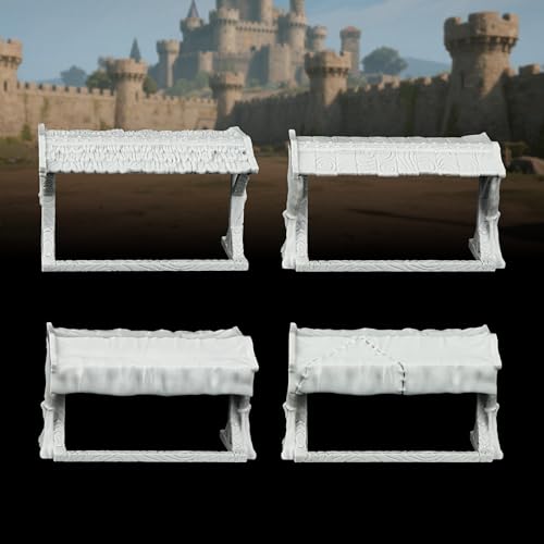 AUSPDICE Miniature Game Market Stalls, 25mm Scale Unpainted TTRPG Scenery - color: Af1104 P Market Stall Awning