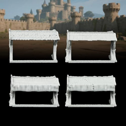 AUSPDICE Miniature Game Market Stalls, 25mm Scale Unpainted TTRPG Scenery - color: Af1104 P Market Stall Awning
