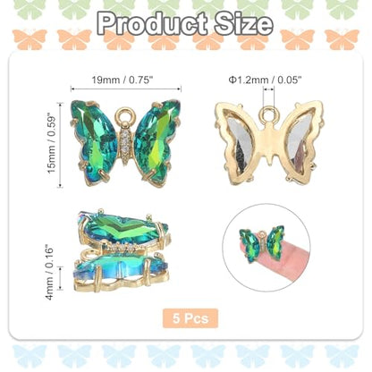 uxcell Crystal Gold Plated Butterfly Charm, Brass Zircon Charm Pendant - color: Bright Green, size: 19x15mm