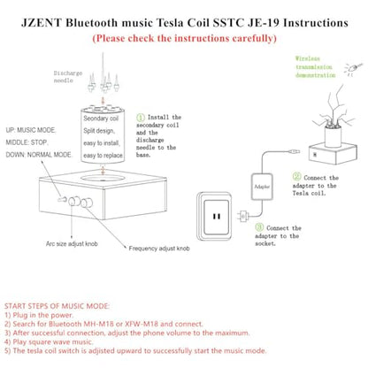 JZENT Bluetooth Music Tesla Coil SSTC Wireless Transmission Model JE-19