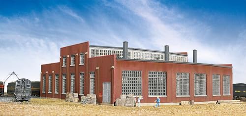 Cornerstone Series® N Scale Modern 3-Stall Roundhouse 10-13/16 x 3-15/16" 27.4 x 10cm; Stall Width at Rear 3-3/16" 8.096cm - style: 3-Stall Modern Roundhouse