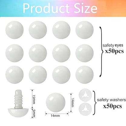 BESTCYC 1Box(50pcs) 14mm Safety Eyes Craft Eyes for Crocheting Amigurumi - size: 14mm(50pcs)
