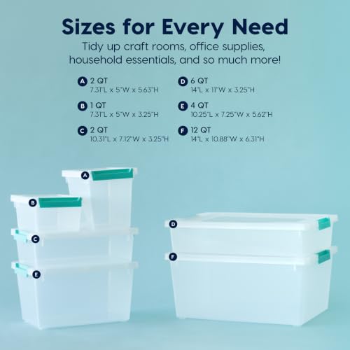 IRIS USA Storage Bins with Lids |Made in USA| 12 Qt - (4-Pack) - Clear - color: Clear/Seafoam Blue, size: 12 Qt. - 4 Pack