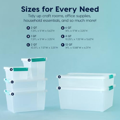 IRIS USA Storage Bins with Lids |Made in USA| 12 Qt - (4-Pack) - Clear - color: Clear/Seafoam Blue, size: 12 Qt. - 4 Pack