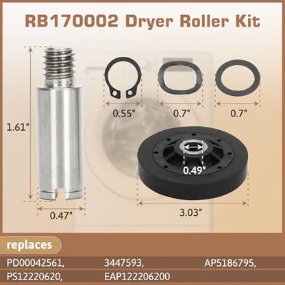 Upgraded RB170002 Dryer Repair Kit for Speed 1992 & Newer SM Dryer, Include RB170002 Dryer Roller Kit, D516792 Dryer Idler Pulley, 93.3'' D511255P Dryer Belt & RB170003 Dryer Drum Glide Kit