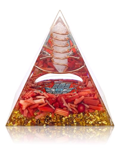 Hand of Fatima - Orgone Pyramid with Healing Crystals - Energy Generator for Positive Vibe, Stress Relief & Chakra Reiki Meditation - Pyramid Decor - Spiritual Gift for Success, Wealth & Prosperity - color: Colorful (Set 51)