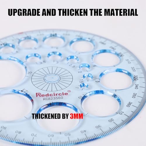 360 Degree Thick Protractor, 16 Circle Templates Drawing Ruler,Blue