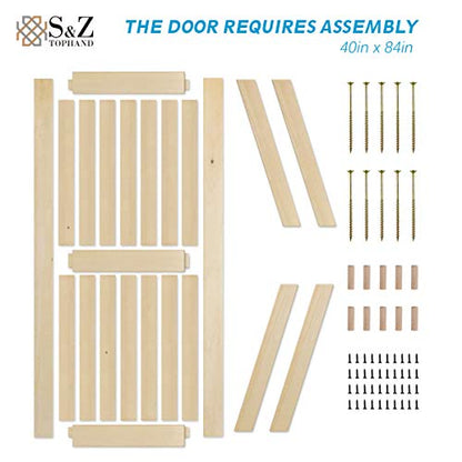 S&Z TOPHAND® 40in x 84in Unfinished British Brace Knotty Barn Door with Sliding Hardware Kit/Solid Wood/Sliding Door/Double Surfaces/A Simple Assembly is Required - size: 40x84in