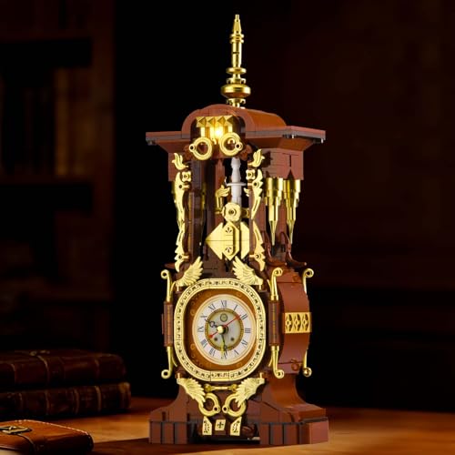 Retro Clock Building Set for Adults, Vintage Pendulum Model with Rotating Gears, Mechanical Building Blocks Toy, Gift for Boys and Girls 8+(879PCS) - style: Vintage Clock