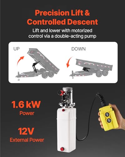 VEVOR Hydraulic Dump Lift Kit, 22,000 lb/10 T Load Capacity, Dump Trailer Hydraulic Scissor Hoist Kit Standard Kit with 12V Hydraulic Pump Unit, Suitable for Scissor Lift Dump Trailers Trucks - size: 22,000 lb