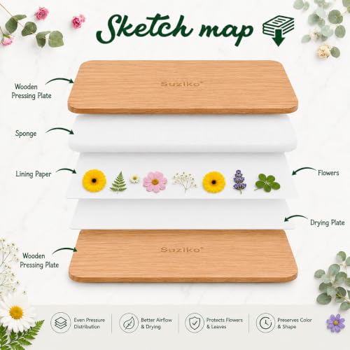 Professional Flower Press Kit 6 Layers 6.3 x 8.3 inch, Flower Pressing Kit for Adults Kids, Leaf Press,Great Gift Valentine's Day - color: wood