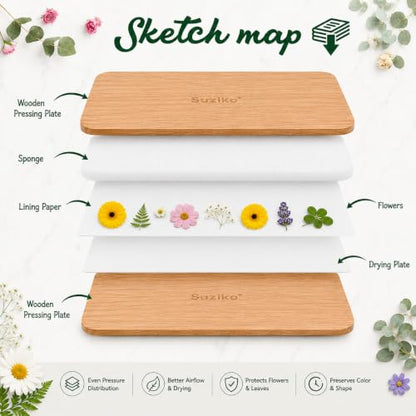 Professional Flower Press Kit 6 Layers 6.3 x 8.3 inch, Flower Pressing Kit for Adults Kids, Leaf Press,Great Gift Valentine's Day - color: wood