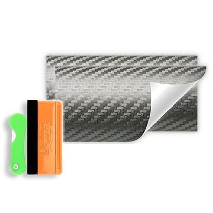2Pcs 5"x10" Gray 3D Carbon Fiber Textured Vinyl Wrap Compatible with Chevy Bowtie Emblem Overlay Matte Sticker Sheet Film Decal Front Rear Free Tool Kit - color: Gray