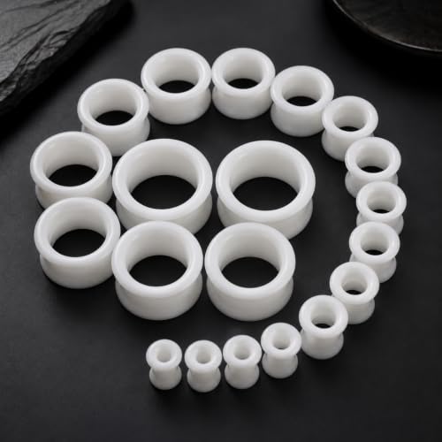 Oyaface 20 PCS Piercing Tunnel Set Soft/Hard Silicone Flesh Ear Plugs 2g-25mm Flexible Ear Stretching Gauge Expander - color: White