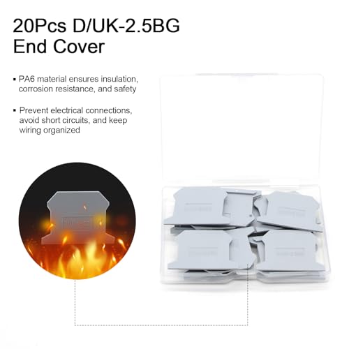 20Pcs D/UK-2.5BG End Cover for DIN Rail Mounted Terminal Block - color: Grey, size: 20 Pcs