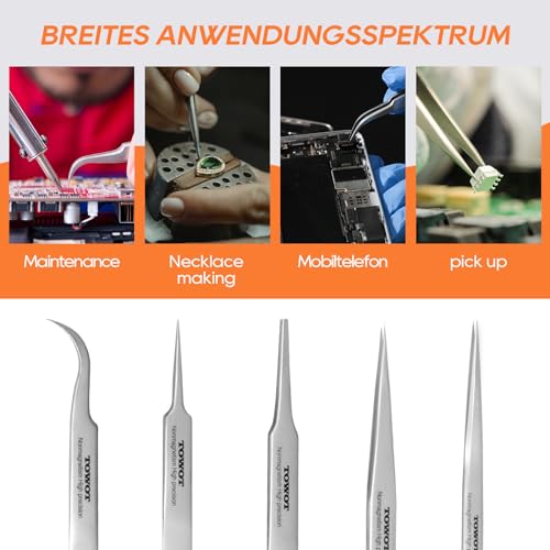 TOWOT Precision Tweezers, Stainless Steel Eagle Beak Tweezers for Craft, Electronics, Soldering, Experimental Work, Jewelry-Making, Non-Magnetic Curved Tweezers - size: 116mm