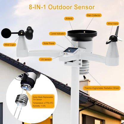 Urageuxy Weather Station Wireless Indoor Outdoor, Home Weather Stations with Rain Gauge, Wind Speed, Temperature, Humidity - color: Grey