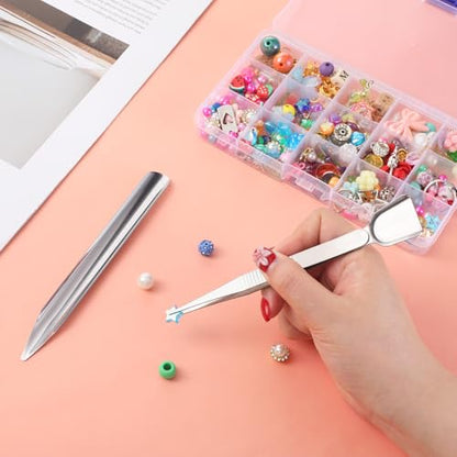 FdcLixuvol 2 Pcs Bead Scoop Set, Small Bead Shovel Stainless Steel Jewelry Tweezers with Scoop Portable Beading Tweezers Tool Scoops for Making Jewelry Bracelet Necklace Earring DIY Crafts Supplies - style: Compact