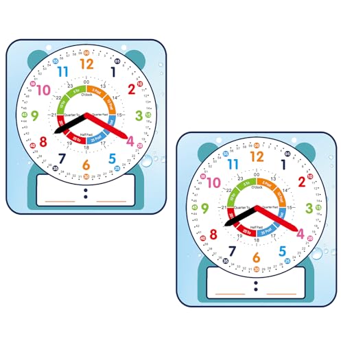 ANCOMEDO 2 Pack Magnetic Writable Dry Erase Teaching Clock, Large 12" Teaching Demonstration Clock for Kids Learning Time with Cute Style for Home School Classroom Supplies(12" x 11") - style: Cute-2pack