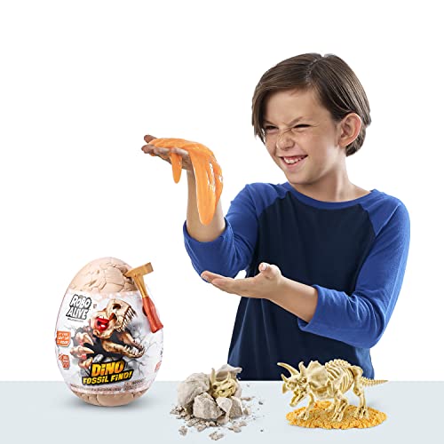 Robo Alive Dino Fossil Find - Triceratops by ZURU Excavate Dinosaur Fossils Digging Kit Collectible Toy with Slime, Multicolor