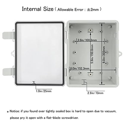 Junction Box IP65 Waterproof ABS Plastic Enclosure Hinged PC Clear Cover Electrical Project Box with Mounting Plate, Wall Brackets, Cable Glands 8.7"x 6.7" x 4.3"(220 * 170 * 110mm) - color: Clear Cover, size: 8.7"x 6.7" x 4.3"