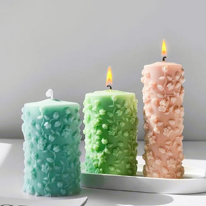 Vine Floral Candle Mold Tall Cylinder Silicone Mold for Resin Soap Plaster