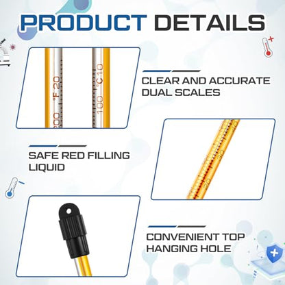 32 Pcs General Purpose Lab Thermometer, Glass, Total Immersion