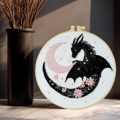 JOZYSH Black Dragon Handmade DIY Embroidery kit,Suitable for Adult Beginners,Includes Embroidery Cloth, Instructions, Embroidery Frame and Needle and Thread, Suitable for Holiday Gifts (Dragon) - style: Dragon