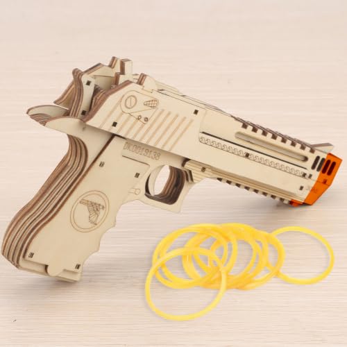 VJOALIN 3D Wooden Puzzles, Desert Eagle Wood Puzzles Gun Rubber Band Pistol Toys Machinery Model Best Present Puzzle for Adults