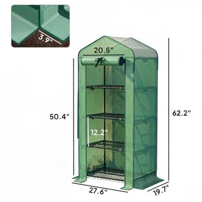 4‑Tier Mini Greenhouse, Small Walk‑in Green House, Dark Green - color: Dark Green, size: Small