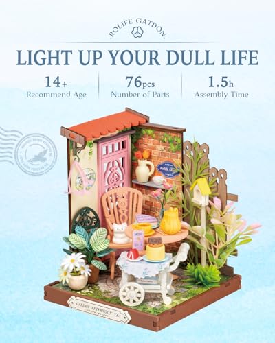 Rolife DIY Mini Building House Miniature Kit-Fancy Tea Yard, Miniature Lifestyle Mini Bookshelf Decoration, DIY Hobbies/Gifts for Craftsman (Fancy Tea Yard) - style: DS - Fancy Tea Yard