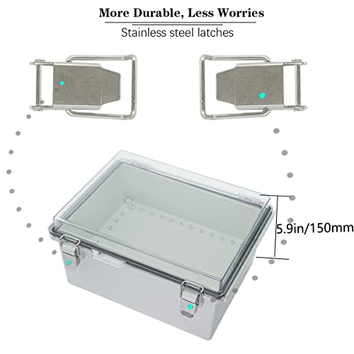 Zulkit Junction Box ABS Plastic Dustproof Waterproof IP67 Electrical Boxes Hinged Shell Outdoor Universal Project Enclosure Grey Clear Cover, Stainless Steel Buckles (13.8 x 9.8 x 5.9 Inch - size: 13.8"x9.8"x5.9" TC k