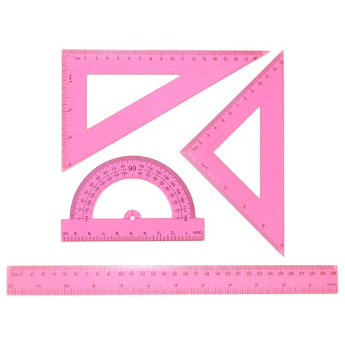 HARFINGTON 4pcs Triangular Ruler Set 30cm Plastic Metric Inch Geometric Protractor Triangle Engineering Scale Drafting Ruler Kit for Office Home, Red - color: Red, size: 30cm